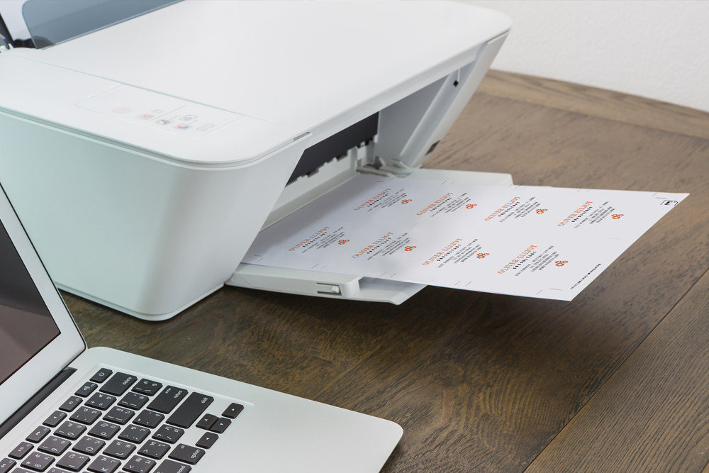 Printable Consultant Business Card Design, Editable Template, Orange Cog Pattern