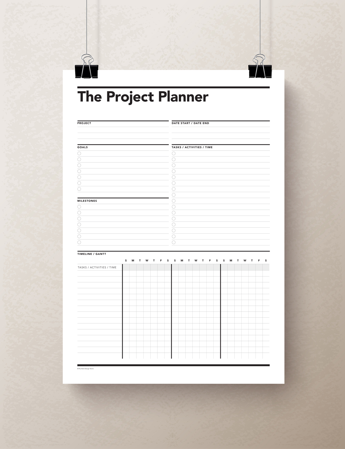 project planner, gantt chart, work planner, weekly planner, printable PDF