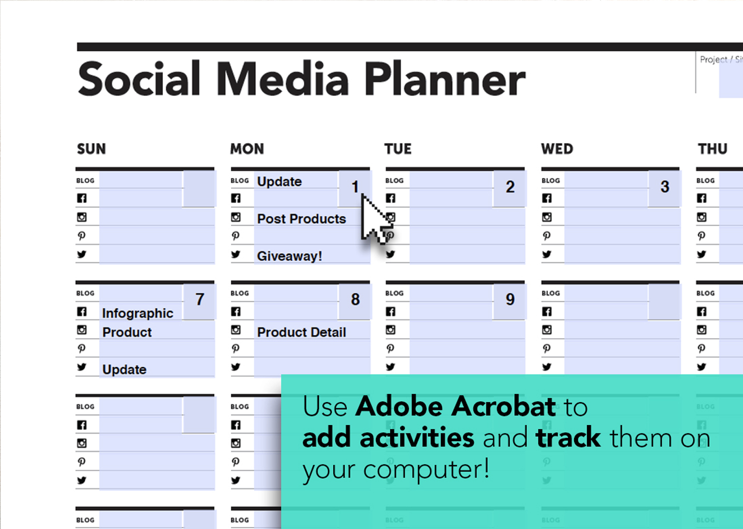 Social Media Planner, Blog Planner, Content Planner, Instagram Plan Tool, Facebook Agenda, Pinterest Plan, Twitter, Monthly Calendar, Marketing Agenda, Media Plan, Social Network Agenda, Weekly Agenda, blog tracker, printable planner
