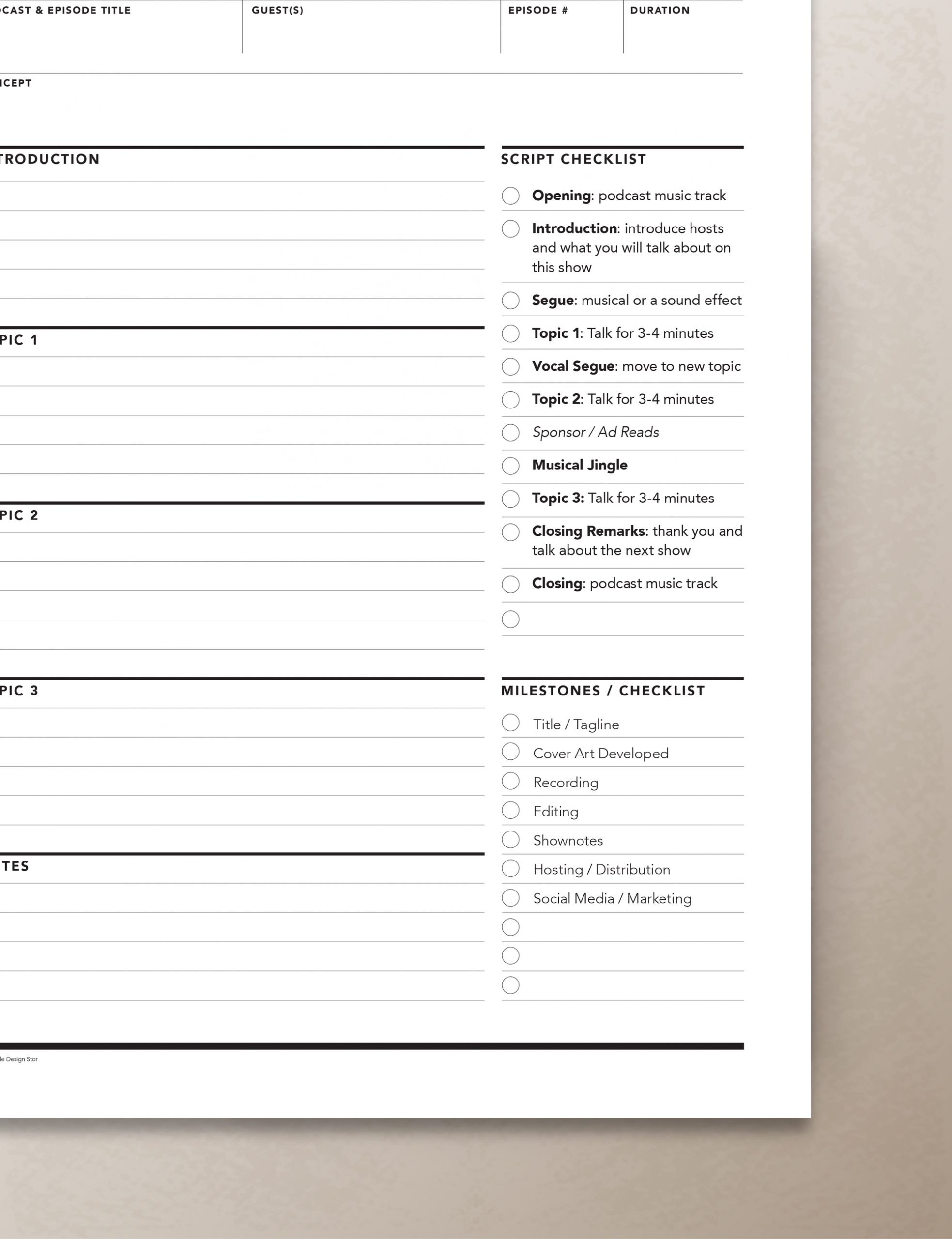 Podcast Content Planner Worksheet Rumble Design Store