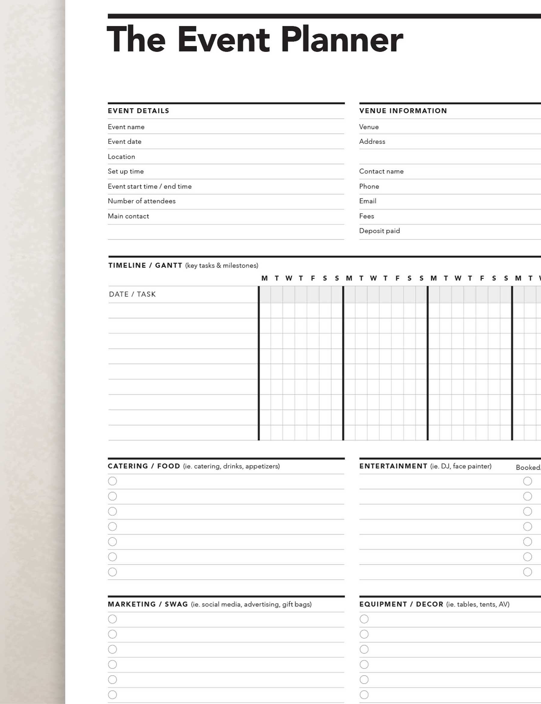 Event Planner Printable