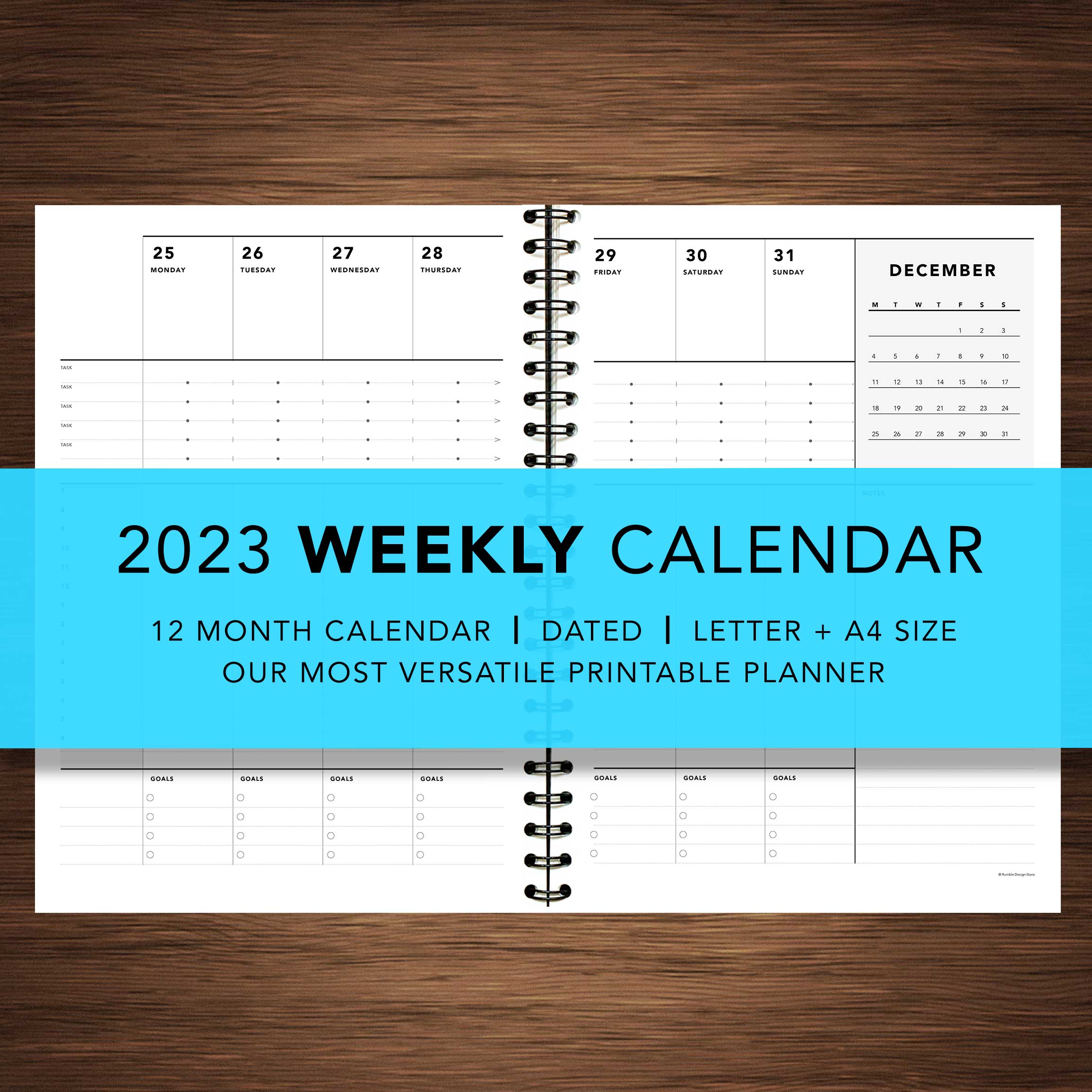 2023 Weekly Calendar, 12 Month Calendar | Rumble Design Store