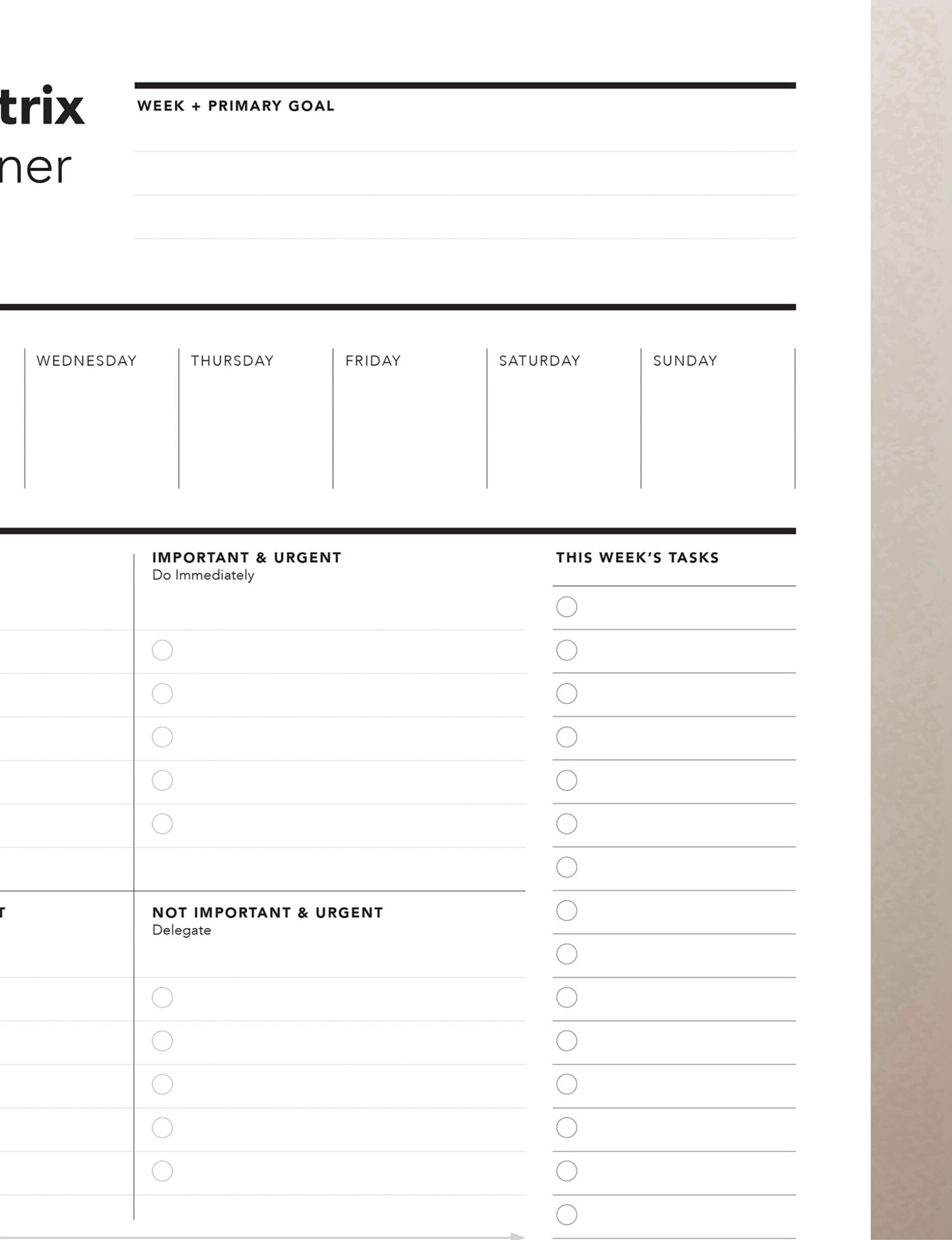 Priority Matrix Weekly Planner
